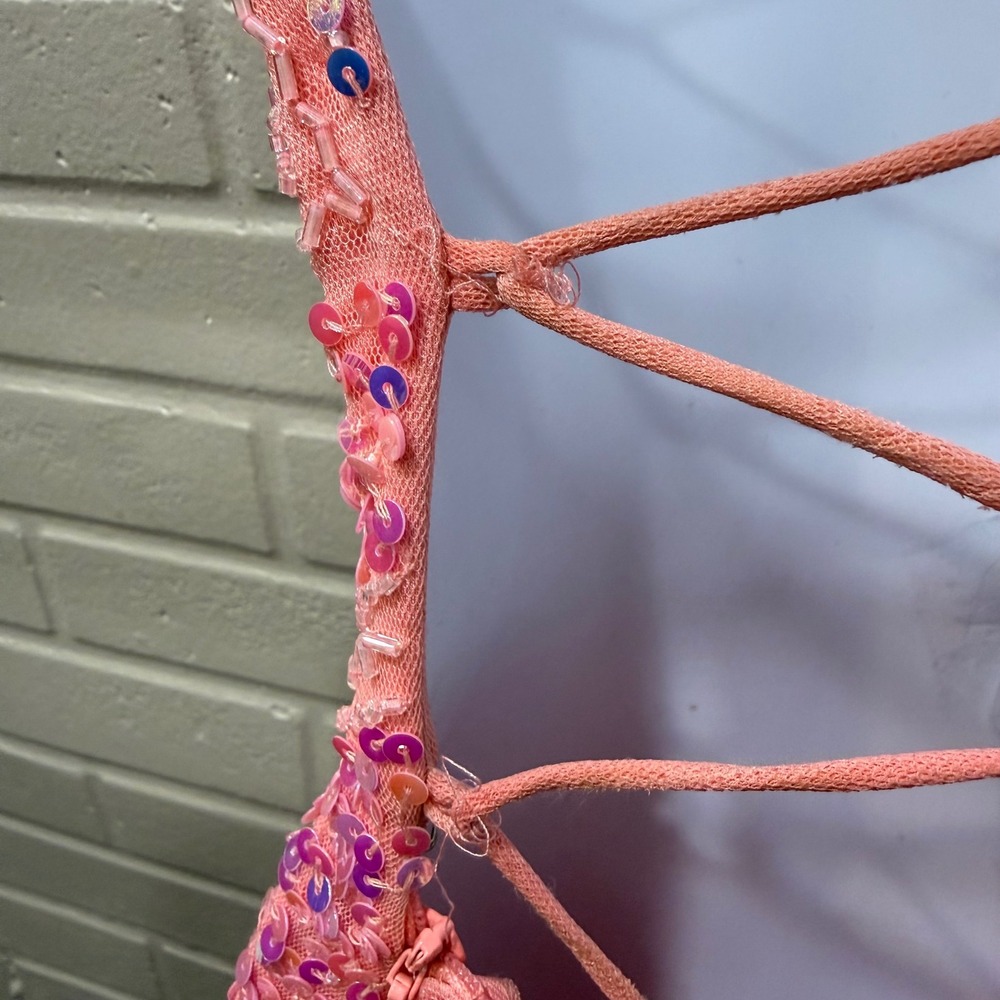 Aleta 777 Sequin Beaded Lace Up Back Mini Dress Bubblegum Pink 10 Prom Cocktail - Picture 15 of 16